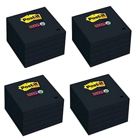 Super Sticky Notes, 2X Sticking Power, 3 x 3-Inches, Black, 5-Pads/Pack, 4 Pack (654-5SSSC)