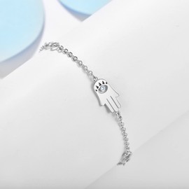 TANGPOET Evil Eye Hamsa Bracelet Infinity Bracelet 925 Sterling Silver Bangle Adjustable Fatimas Hand Bracelet Evil Eye Prayer Bracelets for Women Jewellery Gift for Girls, Sterling Silver
