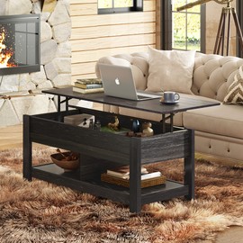 WLIVE Coffee Table, 47" Lift Top Coffee Table with Hidden Compartment and 2 Storage Shelves for Living Room, Espresso