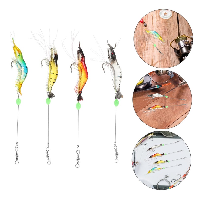 Kisangel 4pcs Shrimp Baits Realistic Soft Fishing Lures Hooks for