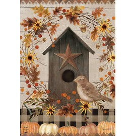 Primitive Fall Birdhouse House Flag 40" x 28" Briarwood Lane