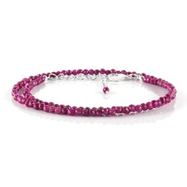 Pink Ruby Natural Gemstones Beaded Choker Necklace Faceted Beads 3mm, Crystals July Birthstone Jewelry 18 inches Adjustable Silver Plated Chain Women’s Jewelry