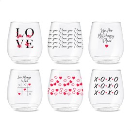 TOSSWARE POP 14oz Vino Love Wins Series, SET OF 6, Premium Quality, Recyclable, Unbreakable & Crystal Clear Plastic Printed Glasses