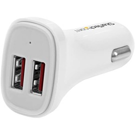 StarTech.com Dual Port USB Car Charger - 24W/4.8 - White - 2 Port USB Car Charger