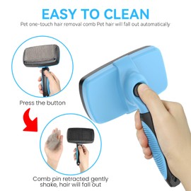 Brush Jody, Self Cleaning Slicker Brush for Dogs & Cats, Hair Brush Puppy Brush for Haired Dogs, Skin Friendly Grooming Cat Brush, Deshedding Brush, Dog Brush for Shedding, Pet Accessories (Blue)