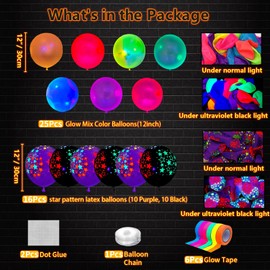 53 Pack Neon Glow Geburtstag Party Supplies UV Sticks Party Set Hochzeit Dekorationen - LET'S GLOW Flagge, Stern und Dreieck Flagge, Light-up Ballons und Klebeband für Neon Thema Dekoration