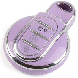 for Mini Cooper Key Fob Cover, Soft TPU Key Fob Case Cover Shell Bag for Mini Cooper 3rd Gen Hatchback Clubman Countryman, Purple, Standard