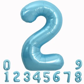TONIFUL 40 Inch Light Blue Large Numbers Balloons 0-9, Number 2 Digital 2 Helium Balloons, Blue Foil Mylar Big Number Pastel Balloons for Birthday Party Anniversary Supplies Decorations
