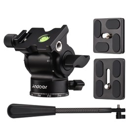 Andoer Video Fluid Head Pan Tilt Tripod Head Panoramic Ball Head Tripod Mount with 1/4 Inch Screw Removable Handle 2 Pieces Quick Release Plate, 10kg/22lbs Load Capacity
