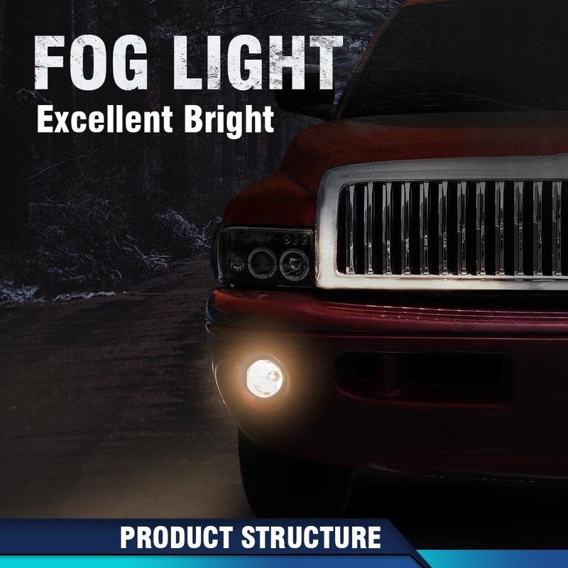 PIT66 Front Bumper Fog Lights Compatible with 1994-2001 Dodge Ram