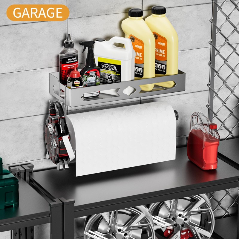 ZDDLOINP Spice Rack with Paper Towel Holder Roll and Hooks,