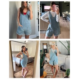 Waimond Women’s Summer Denim Rompers Adjustable Strap Jean Shortalls Short Overalls Jumpsuits with Pockets (LightBlue-S)