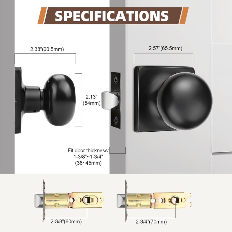 GOBEKOR Black Door Knobs Keyless Interior Door Knobs Matte Black