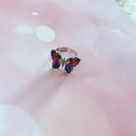 7Pcs Colorful Vintage Bohemian Gradient Butterfly Knuckle Rings Set for Women Cute Lovely Open Adjustable Cuff Circle Finger Thumb Animal Ring Retro Boho Insect Jewelry-D 7pcs silver