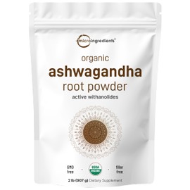 Micro Ingredients Organic Ashwagandha Root Powder | 2 Pound, No Filler, No Additives, Highly Purified | Active Withanolides, Adaptogenic Ayurvedic Herbal Supplements, No GMO, Gluten Free, India Origin