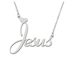 Aoloshow Stainless Steel Silver Jesus Name Necklace Love Heart Necklace for Best Friends Mothers Day Jewelry