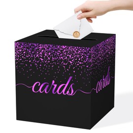 WNINK Black Purple Gold Cards Box for Birthday, Wedding, Bridal or Baby Shower, Graduation, Funeral, Anniversaries, Engagement Party Decorations Supplies Money and Cards Receiving Box