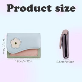 Andiker Ladies Wallet, Trifold Soft Leather Purses for Women with Floral Print Design Small Purse with 6 Card Slots, 1 Cash Slot and 1 ID Window (Blue)