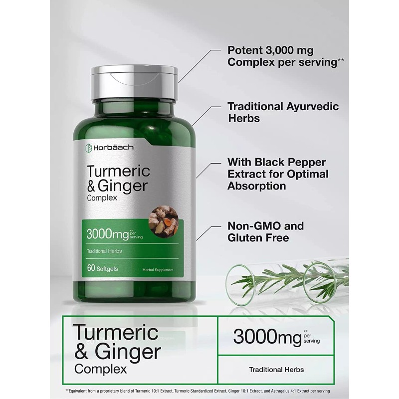 Horbäach Turmeric Curcumin Ginger Complex 3000mg | 60 Softgels |