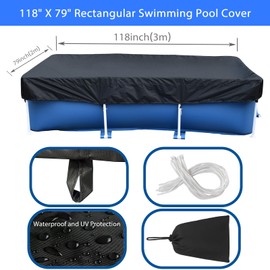 10 x 6 ft Rectangle Pool Cover, 118" X 79" Rectangle Pool Cover, Fit 120 in x 80 in Swimming Pool Cover, Heavy-Duty Waterproof Dustproof Solar Cover for Rectangular Frame Pools