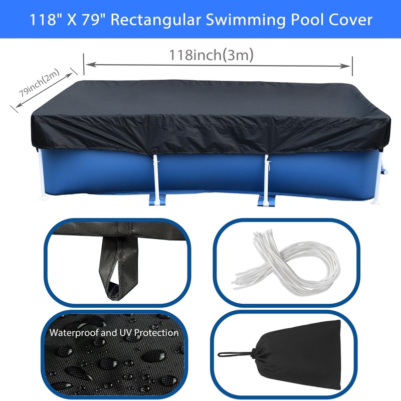 10 x 6 ft Rectangle Pool Cover, 118" X 79"