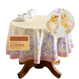 Maison d'Hermine Table Cloth Round Table 100% Cotton Tablecloth for Dining Room, Farmhouse, Home, Hotel, Parties & Wedding - Ideal for Easter Decorations Spring & Summer (Easter Zest, 63" Round)
