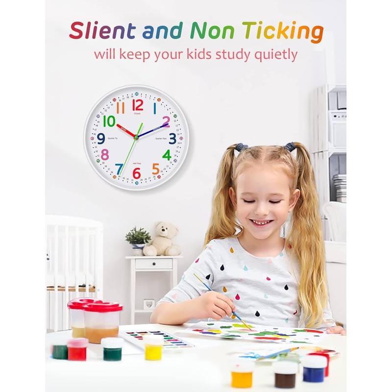Lantoo Silent Kids Wall Clock – Non-Ticking, Battery-Powered, Ideal for