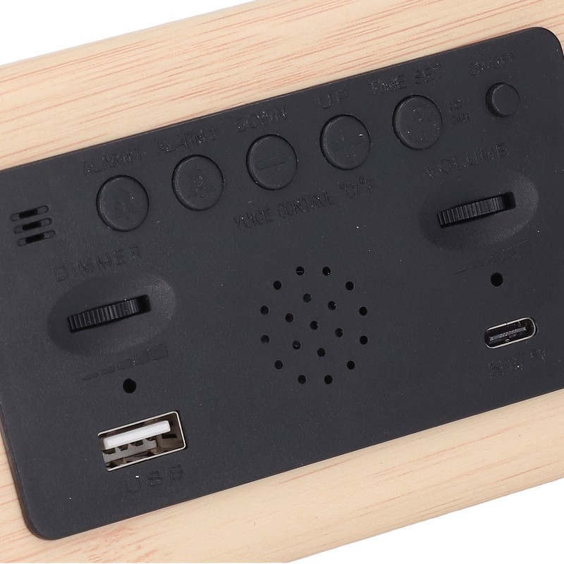 LED Digital Alarm Clock Multipurpose Wooden Clock with Voice Control