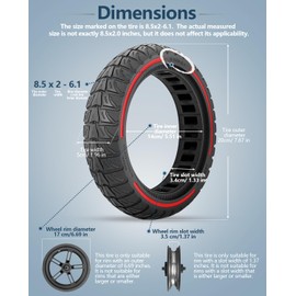 Felixstory 8.5x2.0 Inch Scooter Solid Tire, Off road, Explosion-proof,50/75-6.1 Replacement Tire,Fit for Gotrax GXL V2/ XR, Red 1pc