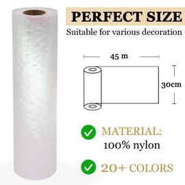 Crystal Organza Tulle Fabric Roll, 30cm x 45m Sheer Silky Shiny Netting Spool for Wedding Party Decoration Bridal Shower Table Runner (Iridescent Pearl White)