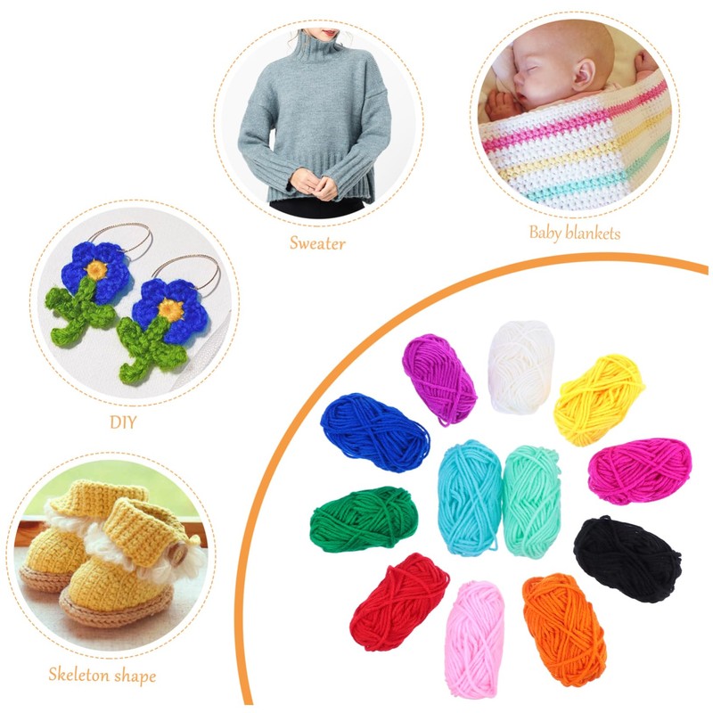 LALAFINA Acrylic Yarn Knitting Crocheting 12 Colors Soft Durable Craft