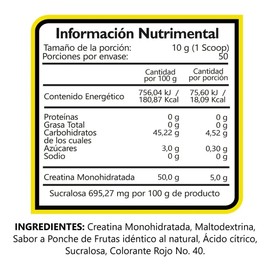 Bhp Nutrition Creatina Monohidratada 500 Gr 50 Servicios Sabor Ponche