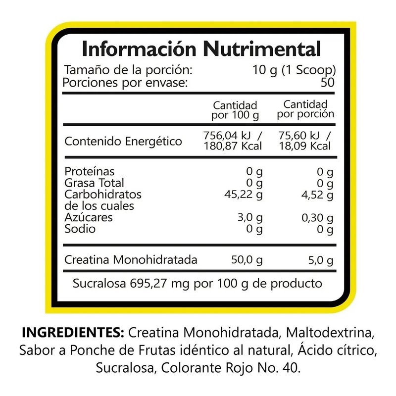 Bhp Nutrition Creatina Monohidratada 500 Gr 50 Servicios Sabor Ponche