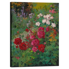Sense&Sensitivity Arts - Monet Red Flower & Floral Garden Canvas Print Wall Art 32" x 24" Retro Garden Scenic Wall Decor for Living Room Kitchen Bedroom Bathroom Office and Hallway