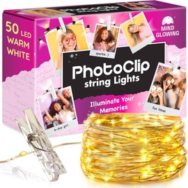 Mind-Glowing Photo Clips String Light - Warm White Fairy Lights with Clips for Hanging Pictures - Teen Girl Room Decor, Trendy Stuff - Birthday Gift for Any Year Old Tween Girls (50 LED, 16.4 ft)