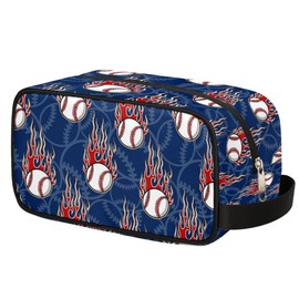Kids Travel Toiletry Bag - Fire Baseball Waterproof Hanging Dopp Kit for Boys Men - Large Shaving Bags for Toiletries Accessories Bathroom Stuff
