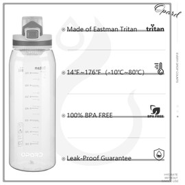 Opard Sports Water Bottle, 900ml BPA Free Non-Toxic Tritan Plastic Drinking Bottle with Leak Proof Flip Top Lid for Gym Yoga Fitness Camping