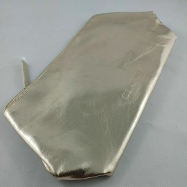 Clarins Gold Cosmetic Bag Case 9.5x4.5x3in New b67