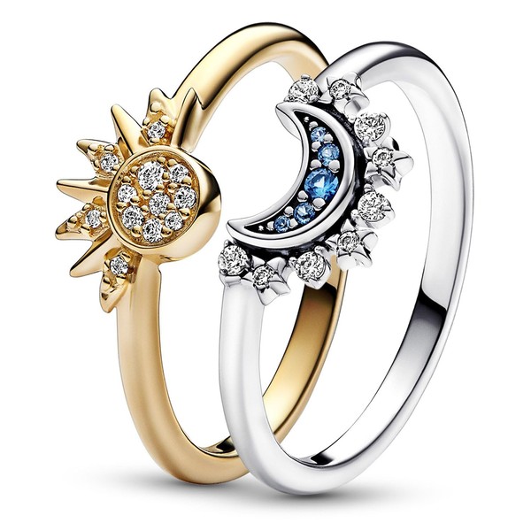 Pandora Heavenly Sparkling Sun and Moon 15855-54 Ring Size 54/17.2, Crystal, Cubic Zirconia