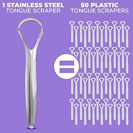 Raspador de Lengua | basicConcepts | Reduce el mal Aliento | Limpiador de Lengua de Acero Inoxidable | Raspador de Lengua de Metal | 100% Libres de BP
