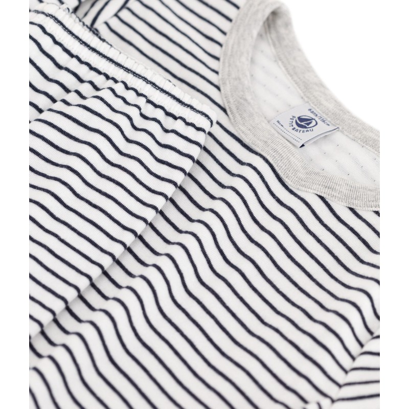 Petit Bateau Boys Pyjamas, White Marshmallow / Blue Tuxedo
