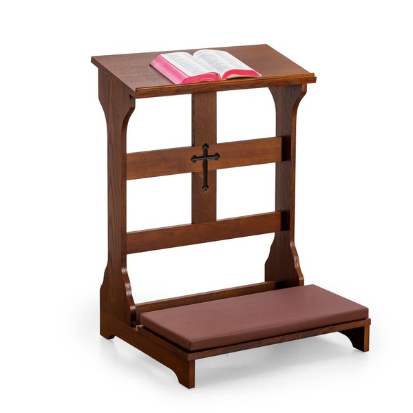 LUE BONA Wooden Prayer Bench Stool, Padded Kneeling Stool for Prayer, Church Prayer Bench Stool Table with Shelf and Cushion, Kneeling Shelf Prayer Bench for Kneeling at Home, 350lbs, Religious Gifts