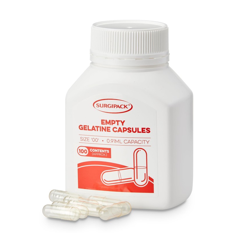 SurgiPack Empty Gelatine 100-Capsules, Size 00