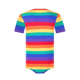 Landofgenie Mens Striped Cotton Onesie Pajama One Piece Bodysuit Short Sleeve Romper with Bibs Red M