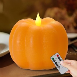 Fall Decorations for Home Fall Decor - Flameless Pumpkin Candles Battery Powered LED Candle with Timer Remote Control, Thanksgiving Gifts, Autumn Farmhouse Rustic Harvest Decor for Indoor (Yellow)