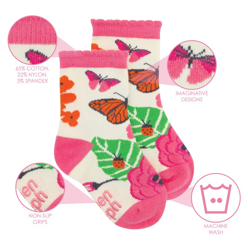 Stephen Joseph Baby Crew Socks, Butterfly, Small