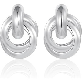 Chunky Gold Earrings For Women, Gold Knot Geometric Dangle Earrings Trendy (Style 1 Silver)