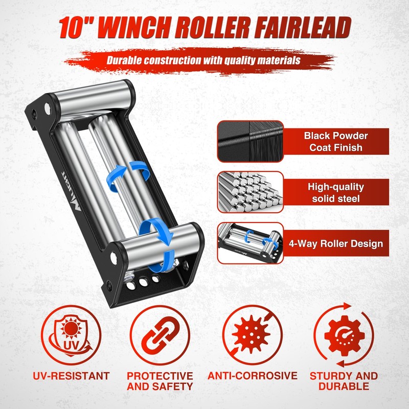 Nilight Winch Fairlead 10 Inch (254mm) Heavy Duty Winch Roller