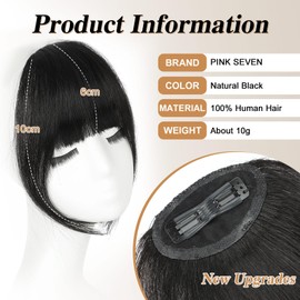 PINK SEVEN Clip in Bangs Real Human Hair,Natural Black Hair Clip on Fake Bangs with Temples for Women Daily Wear(Natural Black)