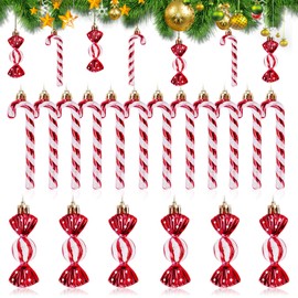 Pack of 18 Candy Canes Christmas Tree Baubles, Gold, Christmas Baubles for Christmas Tree Decorations (Red)